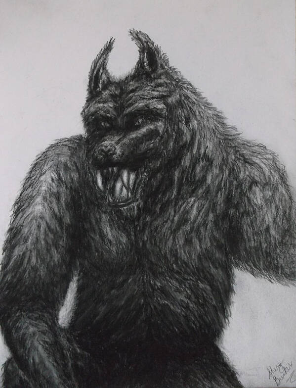 Pencil Drawings Of Werewolf Art Print featuring the drawing Werewolf by Sherry Bunker