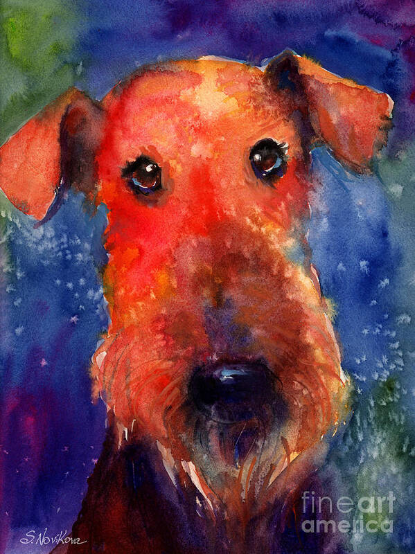 Airedale Dog Painting Art Print featuring the painting Whimsical Airedale Dog painting by Svetlana Novikova
