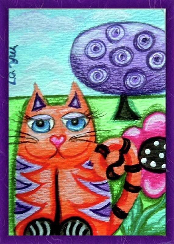 Kitty Art Print featuring the painting Whimsical Orange Striped Kitty Cat by Monica Resinger
