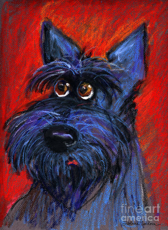 Schnauzer Dog Painting Art Print featuring the painting whimsical Schnauzer dog painting by Svetlana Novikova