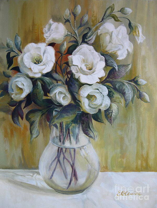 Flowers Art Print featuring the painting White flowers by Elena Oleniuc