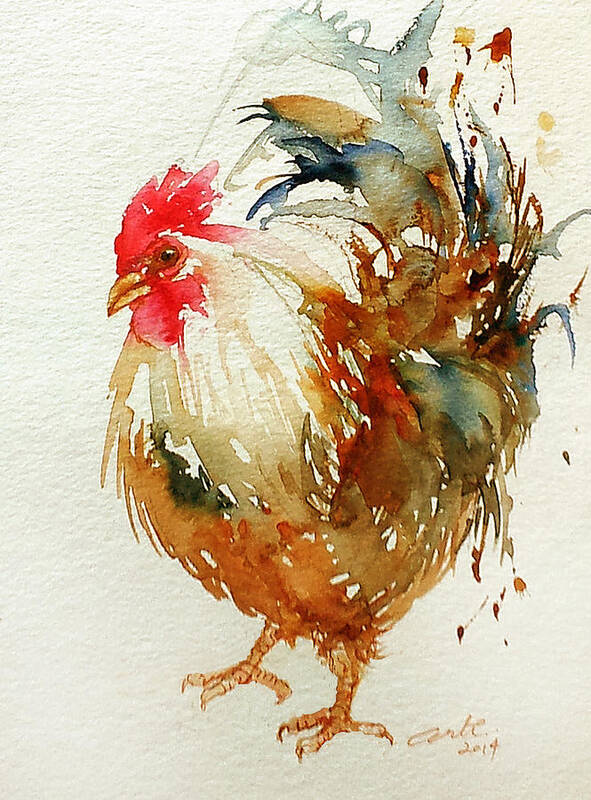 Rooster Art Print featuring the painting White Knight Rooster by Arti Chauhan