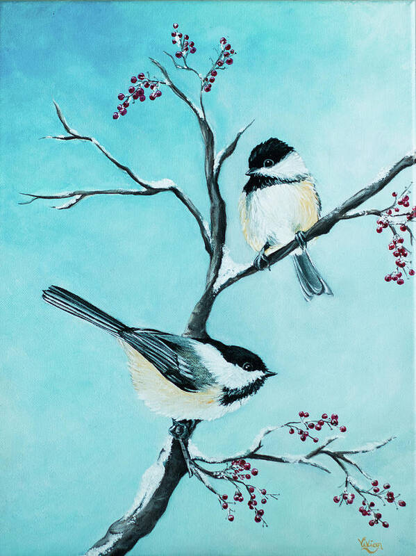 Chickadee's Art Print featuring the painting Windows View by Vivian Casey Fine Art