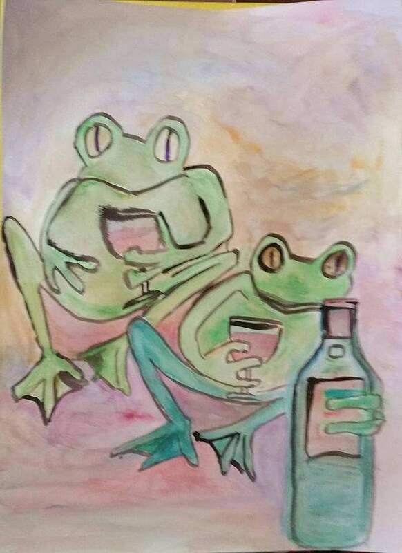 Wine Art Print featuring the painting Wine Frogs by James Christiansen