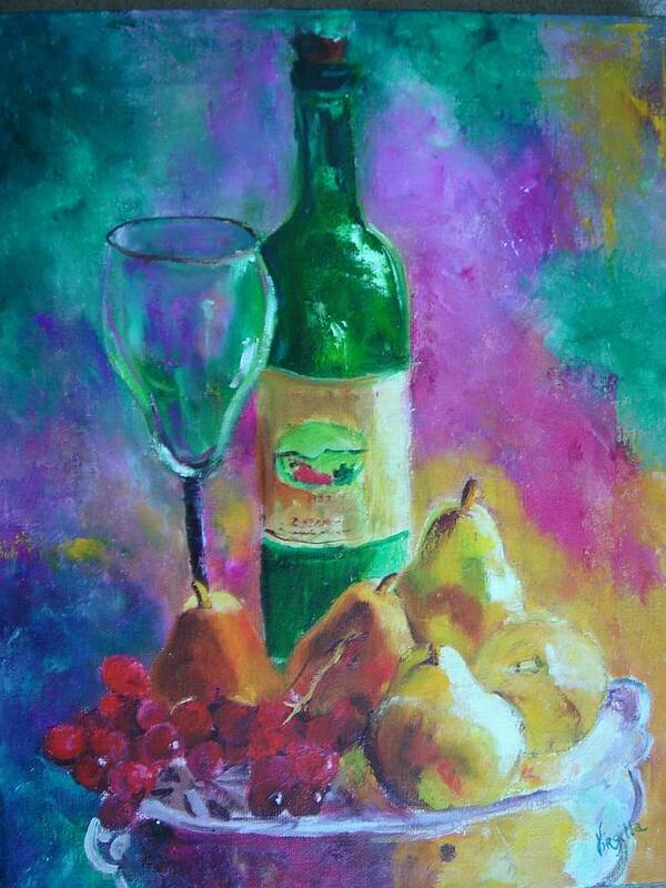 Still Life Art Print featuring the painting Wine Grapes and Pears by Virgilla Lammons