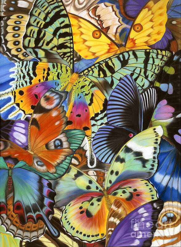 Butterflies Art Print featuring the painting Wings of the world by Lucy Arnold
