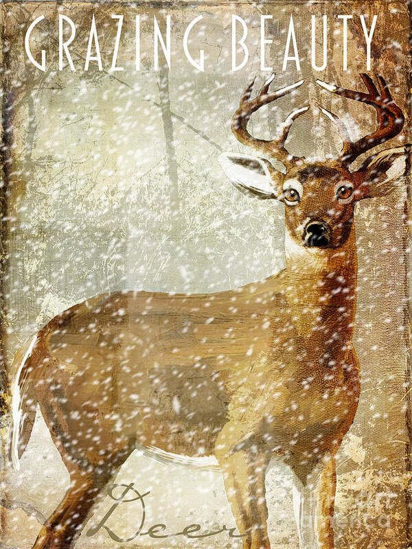 Winter Game Art Print featuring the painting Winter Game Deer by Mindy Sommers