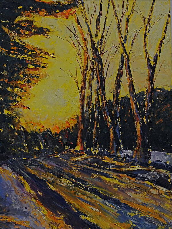 Printed And Original Realistic Genre Landscape Paintings And Cards Tree Paintings And Cards Sky Paintings And Cards Marine Paintings And Cards Paintings Art Print featuring the painting Winter Sun Rise - Vermont by Chris Riley