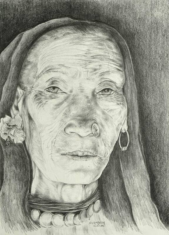 People Art Print featuring the drawing Wise Woman by Elizabeth Cox