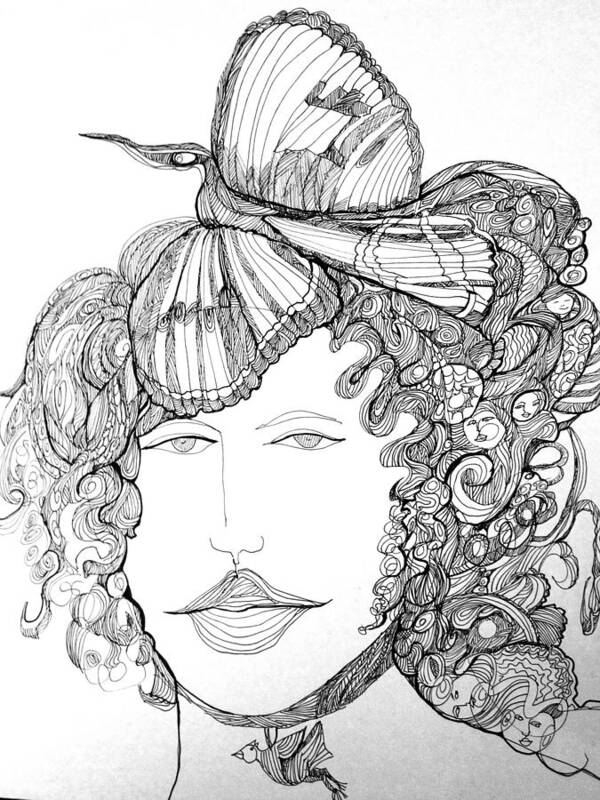 Woman Art Print featuring the drawing Woman with Bird by Rosalinde Reece