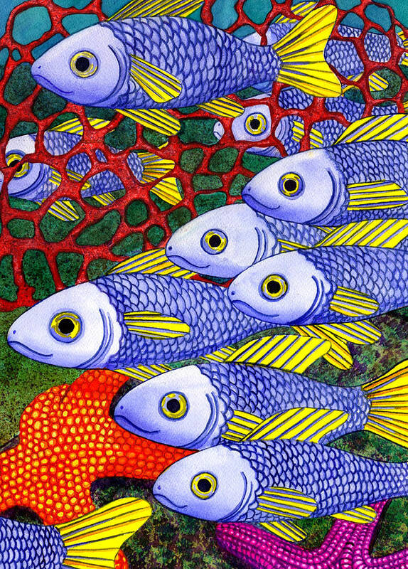 Fish Art Print featuring the painting Yellow Fins by Catherine G McElroy