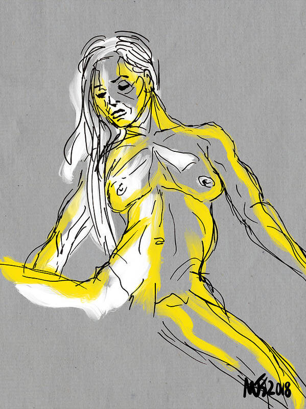 Figure Art Print featuring the digital art Yellow Nude by Michael Kallstrom