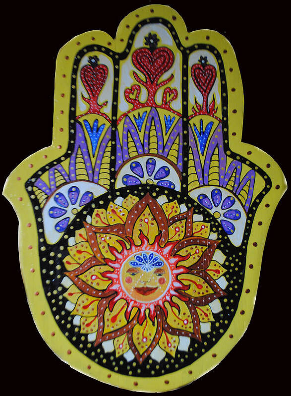 Yellow Hamsa Art Print featuring the painting Yellow Sun by Patricia Arroyo