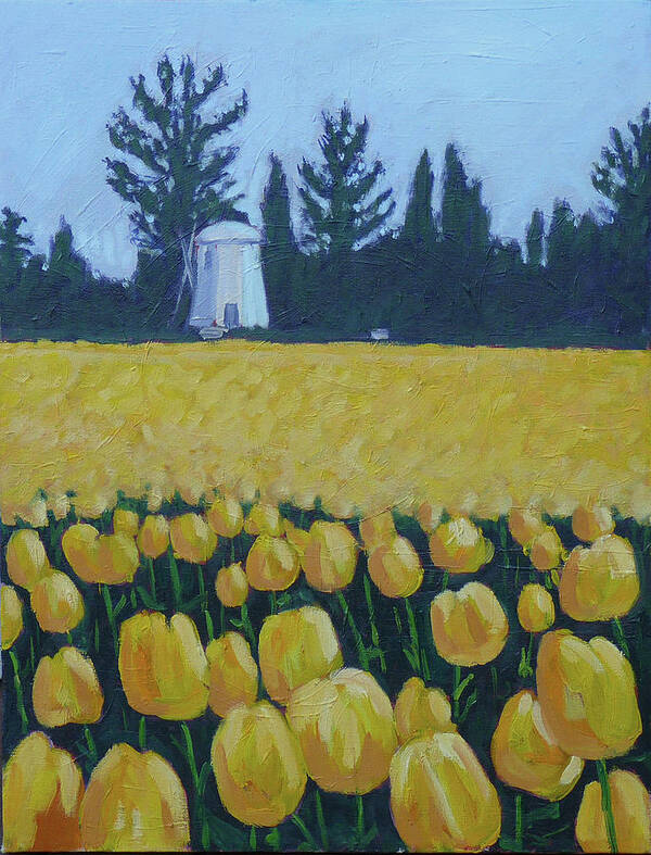 Tulips Art Print featuring the painting Yellow Tulips by Stan Chraminski