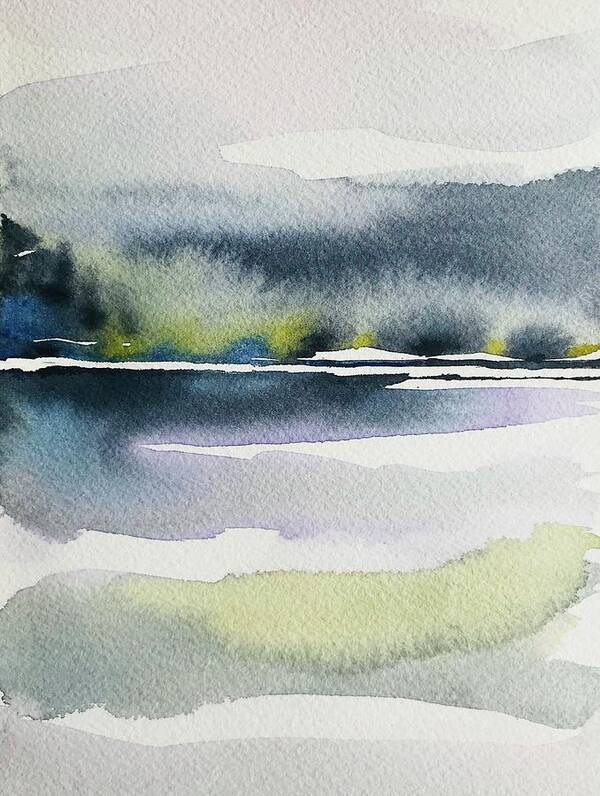 Rain Art Print featuring the painting Abstract Lake #1 by Luisa Millicent