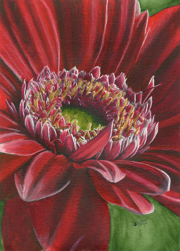 Gerbera Daisy Art Print featuring the painting Bauble #1 by Barbara Keith
