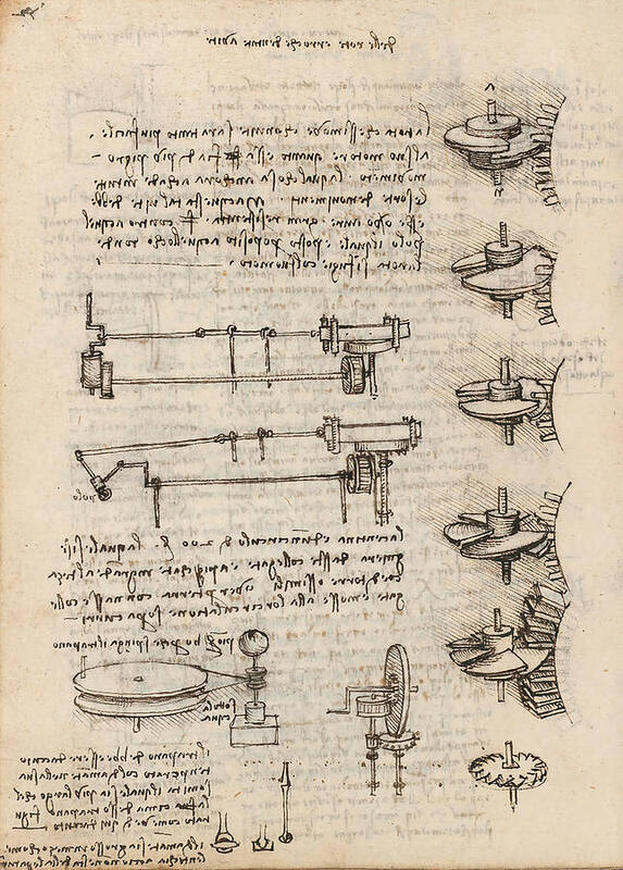 Codex Madrid I Art Print featuring the drawing Folio f 119v. Codex Madrid I -Ms. 8937- 'Treaty of statics and mechanics', 192 folios with 384 pa... #1 by Album
