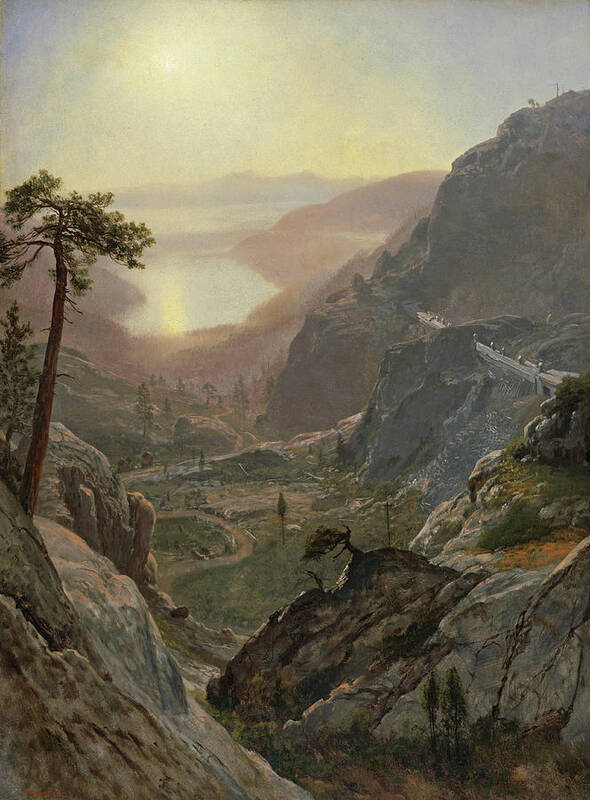 Albert Bierstadt Art Print featuring the painting View of Donner Lake #1 by Albert Bierstadt