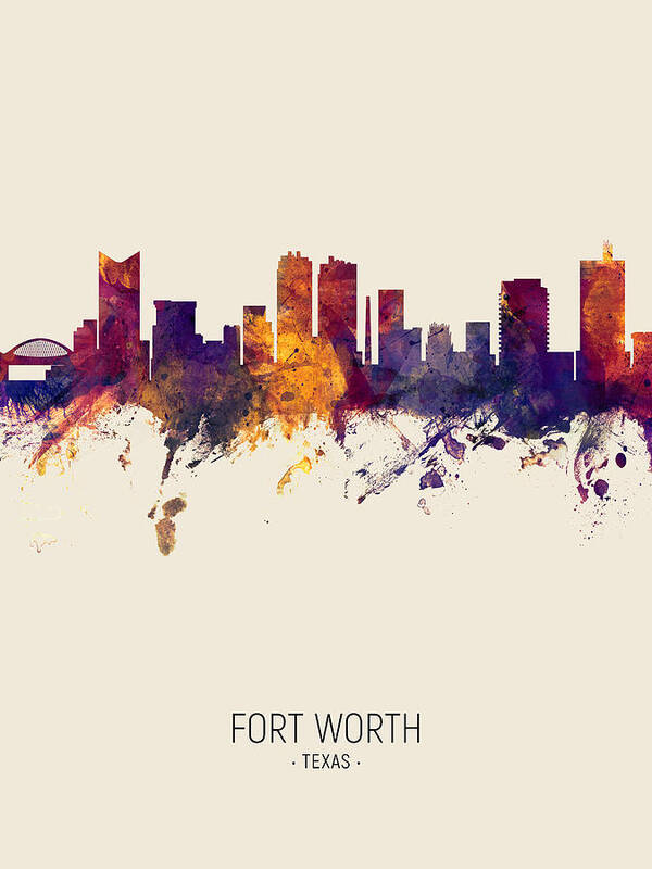 Fort Worth Art Print featuring the digital art Fort Worth Texas Skyline #11 by Michael Tompsett