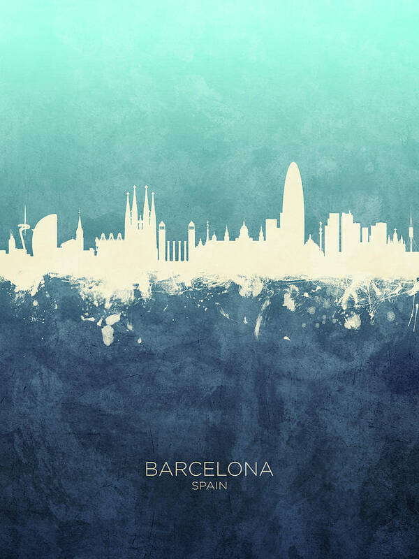 Barcelona Art Print featuring the digital art Barcelona Spain Skyline #16 by Michael Tompsett