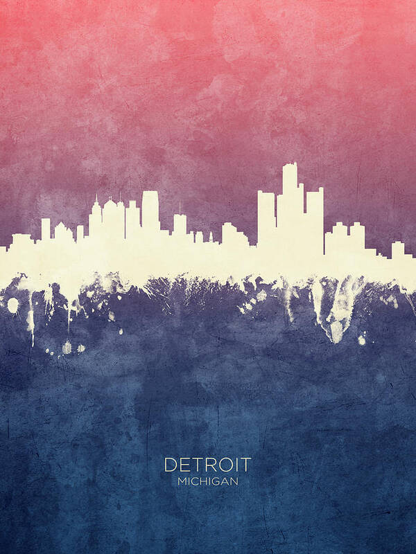 Detroit Art Print featuring the digital art Detroit Michigan Skyline #17 by Michael Tompsett