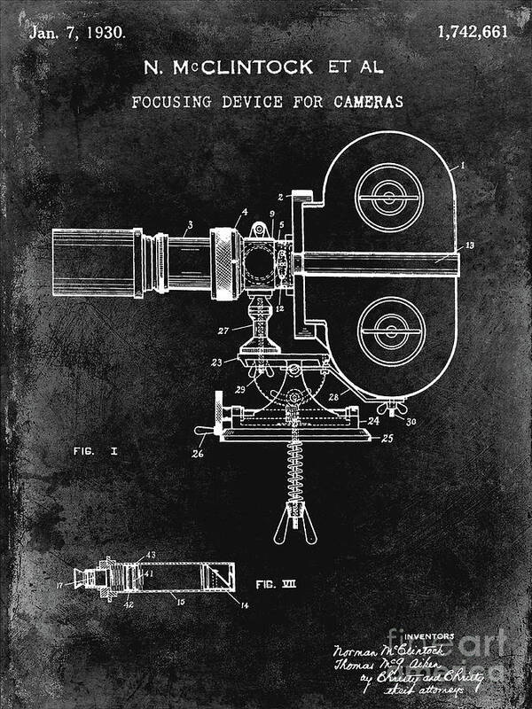 1940 Art Print featuring the photograph 1930 Movie Camera Patent Black #1930 by Jon Neidert