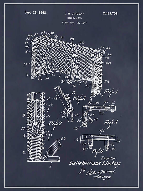 Art & Collectibles Art Print featuring the drawing 1947 Hockey Goal Patent Print Blackboard by Greg Edwards