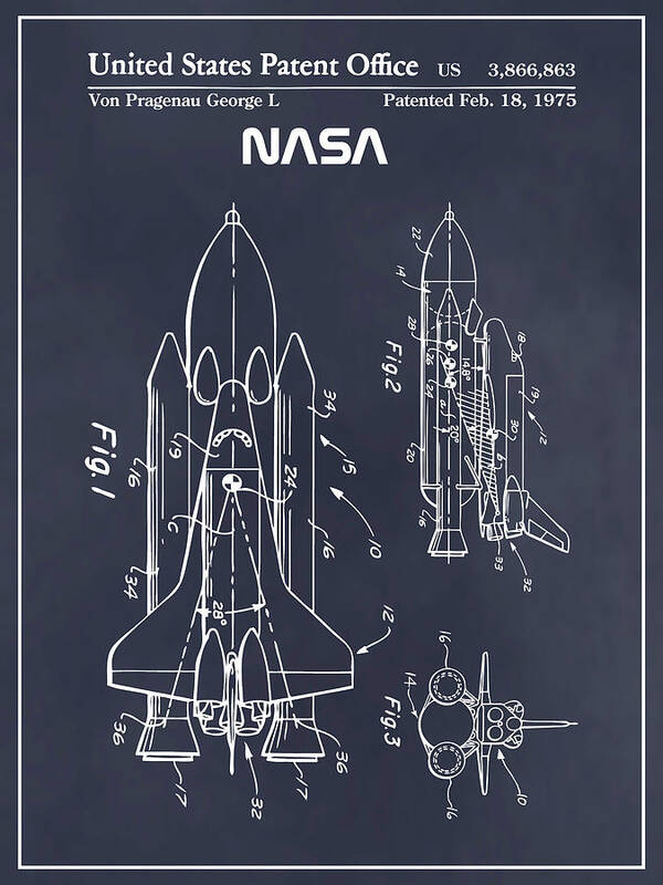 Space Shuttle Patent Print Art Print featuring the drawing 1975 NASA Space Shuttle Patent Print Blackboard by Greg Edwards