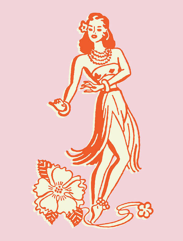 Activity Art Print featuring the drawing Hula Dancer in Grass Skirt #2 by CSA Images