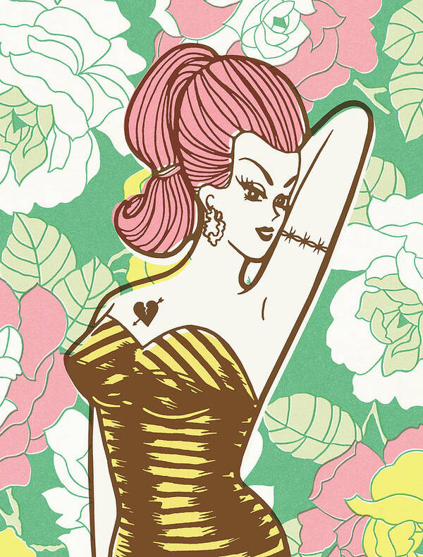 Background Art Print featuring the drawing Pinup girl #2 by CSA Images
