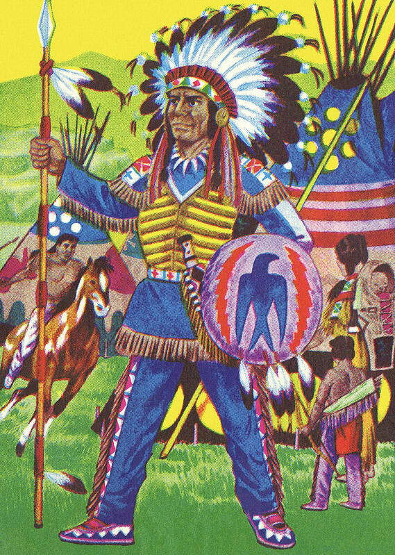 Adult Art Print featuring the drawing American Indian Chief #4 by CSA Images