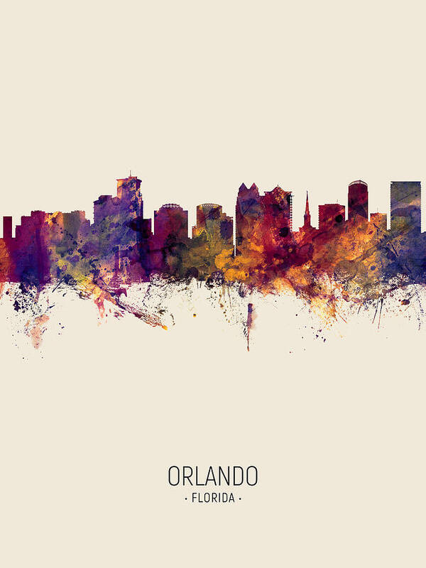 Orlando Art Print featuring the digital art Orlando Florida Skyline #7 by Michael Tompsett