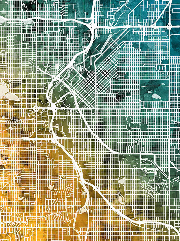 Denver Art Print featuring the digital art Denver Colorado Street Map #8 by Michael Tompsett