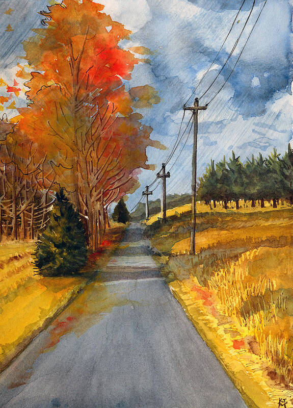 Fall Leaves Art Print featuring the painting A Happy Autumn Day by Katherine Miller