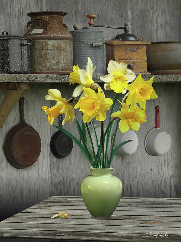 Flowers Art Print featuring the digital art A Place for Daffodils by M Spadecaller