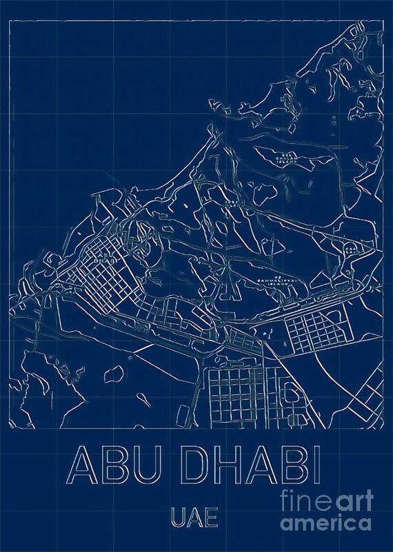 Abu Dhabi Art Print featuring the digital art Abu Dhabi Blueprint City Map by HELGE Art Gallery