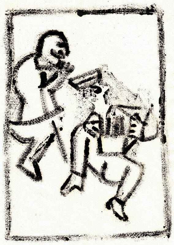 Accordionist Art Print featuring the painting Accordionist After Mikhail Larionov Black Ink Painting 2 by Edgeworth Johnstone