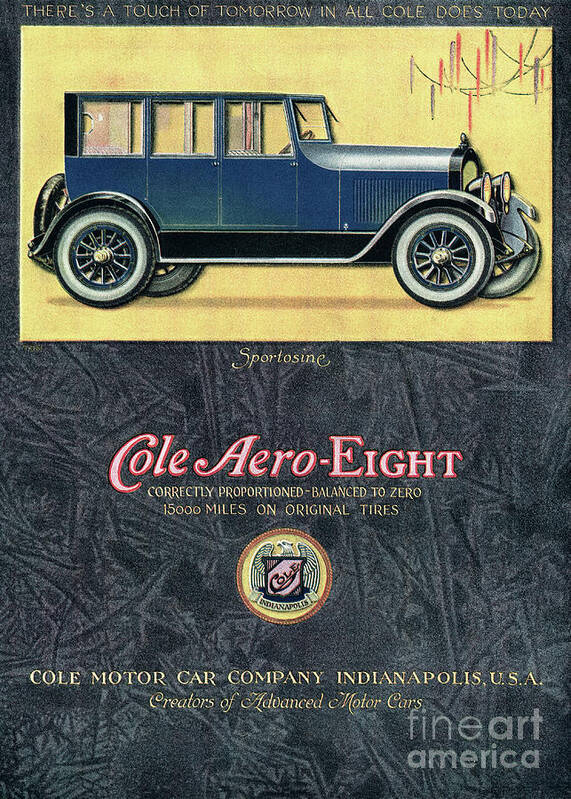 Logo Art Print featuring the photograph Advertisement For Cole Aero-eight Car by Bettmann