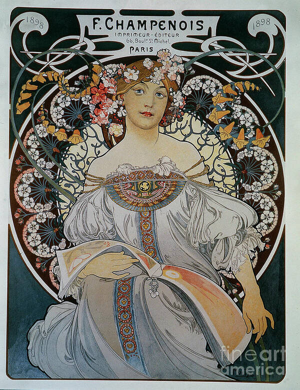 Art Art Print featuring the painting Advertising For The Printer-publisher F. Champenois - By Mucha, 1898. by Alphonse Marie Mucha