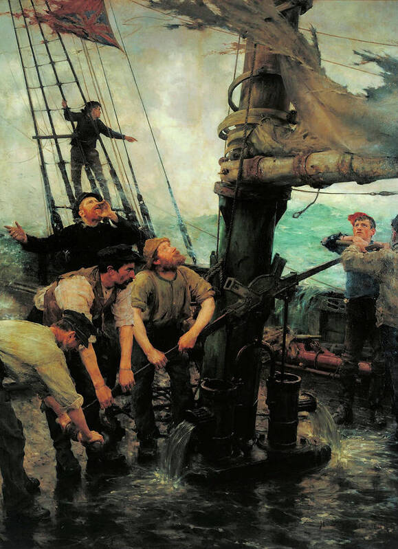 Henry Scott Tuke Art Print featuring the painting All Hands to the Pumps by Henry Scott Tuke