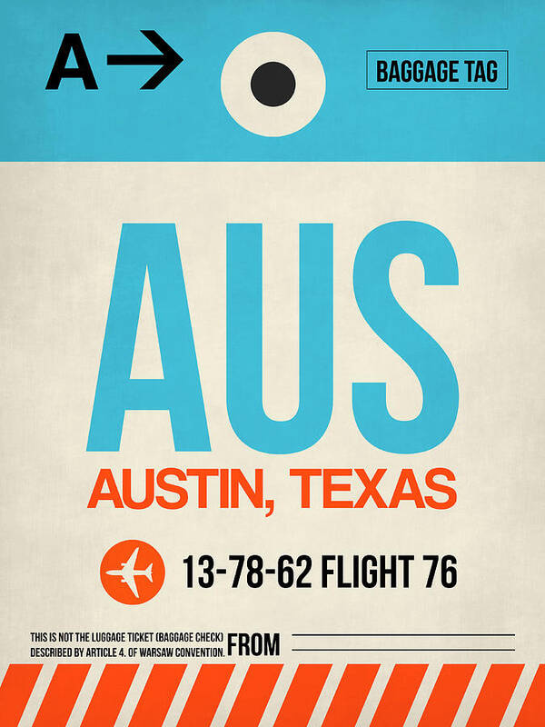 Vacation Art Print featuring the digital art AUS Austin Luggage Tag I by Naxart Studio