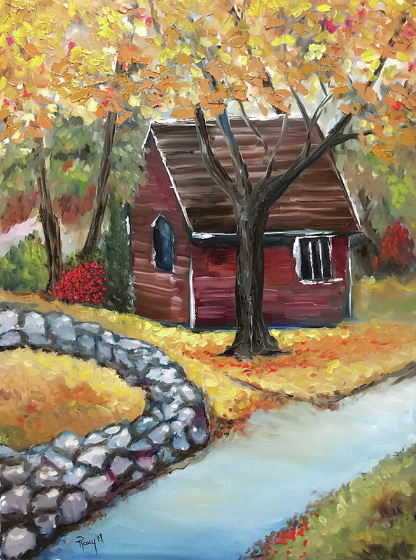 Barn Art Print featuring the painting Autumn Barn by Roxy Rich
