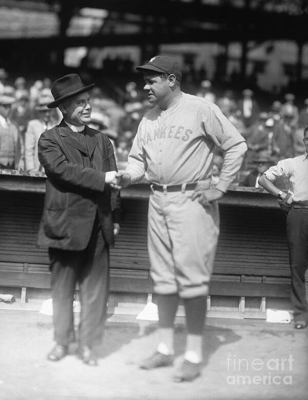 People Art Print featuring the photograph Babe Ruth Shaking Hands With Former by Bettmann