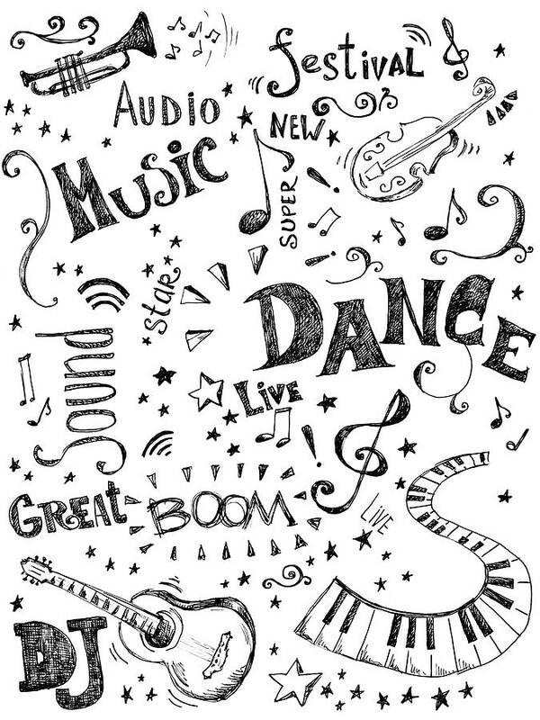 Rock Music Art Print featuring the digital art Background Made Up Of Music Doodles by Kalistratova