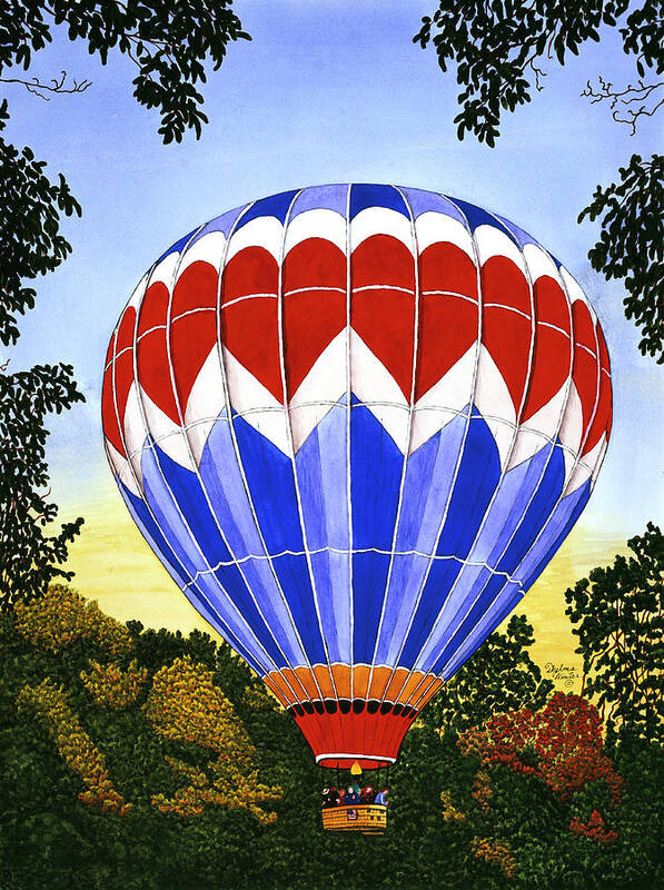 Hot Air Balloon Art Print featuring the painting Balloon Over Letchworth by Thelma Winter