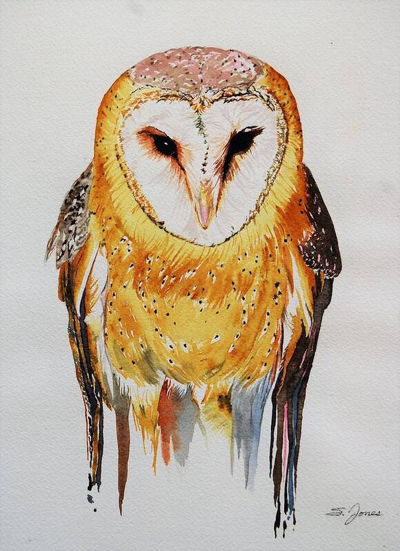 Barn Owl Art Print featuring the painting Barn Owl Drip by Sonja Jones
