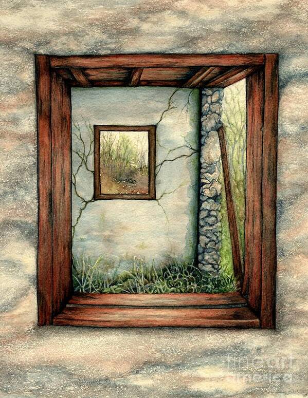 Window Art Print featuring the painting Barn window Peering through time by Janine Riley