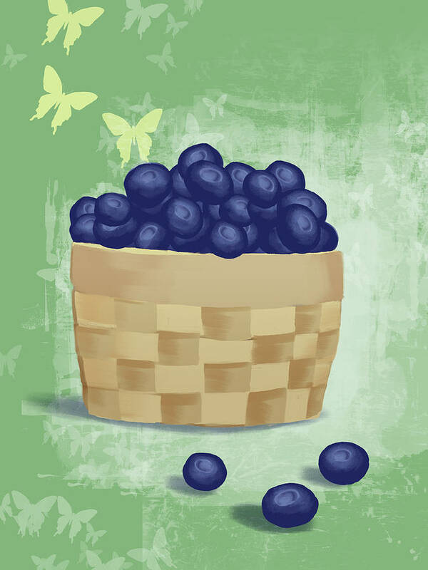 Animal Themes Art Print featuring the digital art Basket Of Fresh Blue Berries by Don Bishop