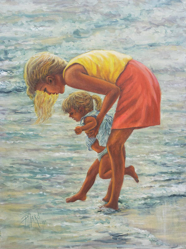 Mother And Child At Beach Art Print featuring the painting Forever Memories by Lynne Pittard