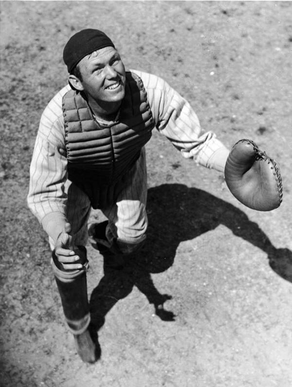 American League Baseball Art Print featuring the photograph Bill Dickey Waits On A Foul Ball by Fpg